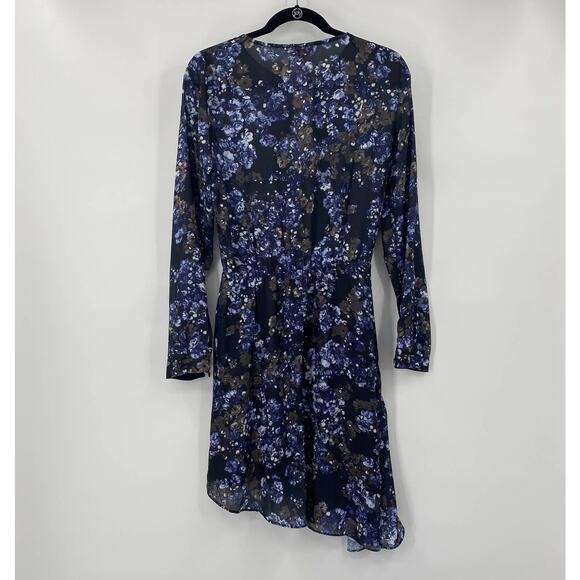 Parker Floral Dress Fit & Flare Faux Wrap Mini Dark Bluebonnet NEW Womens Small - Picture 4 of 8